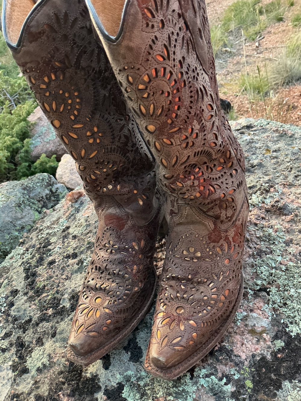 Corral Leather Floral Gold Cutout Western Cowboy Boots 7.5M - Picture 12 of 16